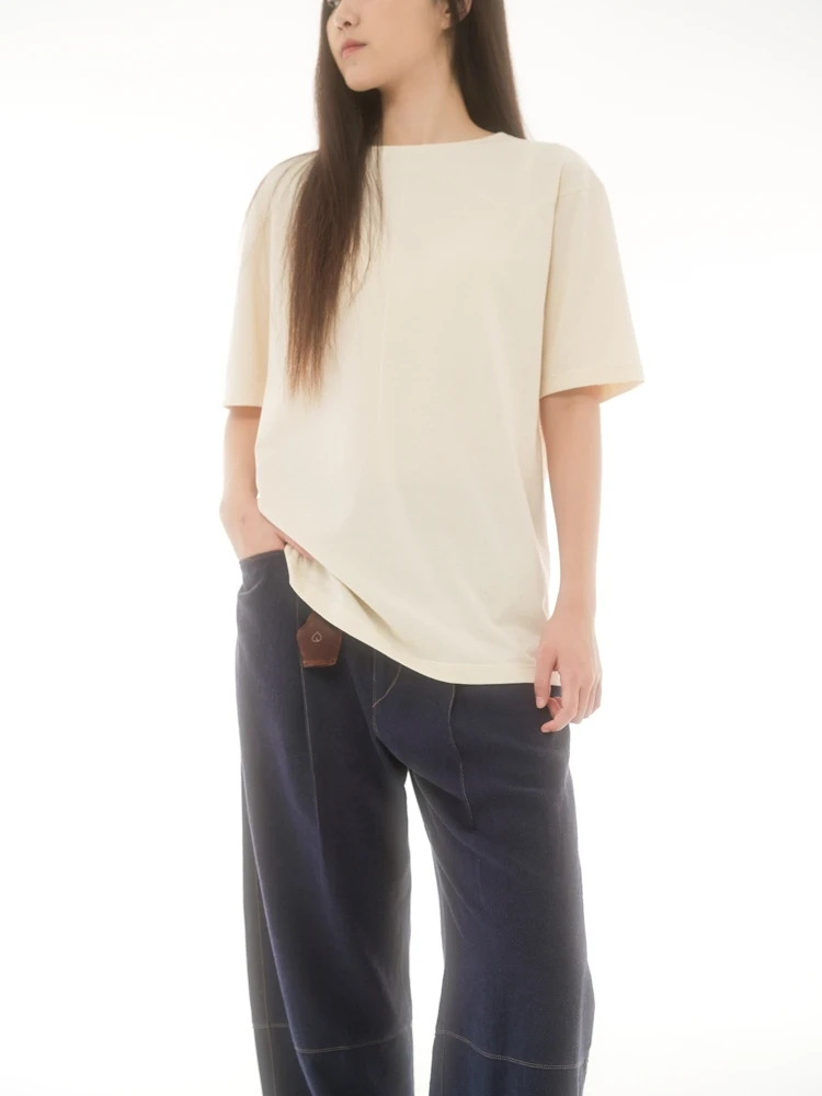 Zhaolong Ranzhi Arc Splicing Beige T-irt Cotton ort Sve round Ne Loose Fit Summer Thin Cotton Women's Top
Zhaolong Ranzhi Arc Splicing Beige T-irt Cotton ort Sve round Ne Loose Fit Summer Thin Cotton Women's Top