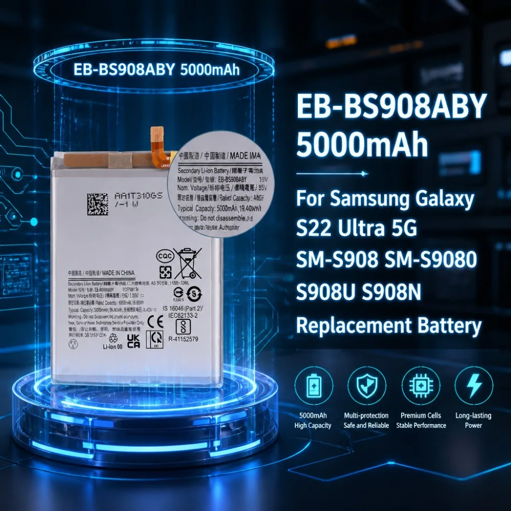 New EB-BS908ABY 5000mAh Mobile Phone Battery for Samsung Galaxy S22 Ultra 5G SM-S908 SM-S9080 S908U S908N Replacement Battery
New EB-BS908ABY 5000mAh Mobile Phone Battery for Samsung Galaxy S22 Ultra 5G SM-S908 SM-S9080 S908U S908N Replacement Battery