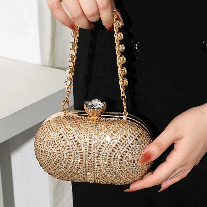 Women's Luxury Diamond-studded Golden Shiny Evening Clutch Bag Fashion Rhinestone Chain Handbag for Party Banquet Dress Wedding
Women's Luxury Diamond-studded Golden Shiny Evening Clutch Bag Fashion Rhinestone Chain Handbag for Party Banquet Dress Wedding