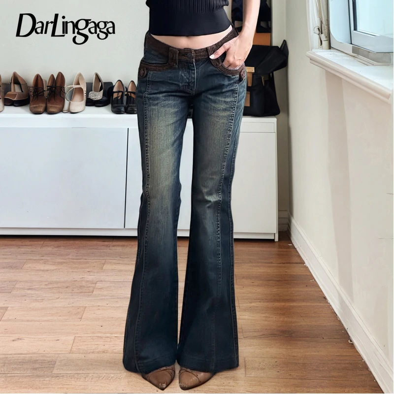 Darlingag American Style Retro Waist Patchwork Flared Jeans Women Fashion Slimming Washed With Pockets Denim Pant Contrast Color
Darlingag American Style Retro Waist Patchwork Flared Jeans Women Fashion Slimming Washed With Pockets Denim Pant Contrast Color