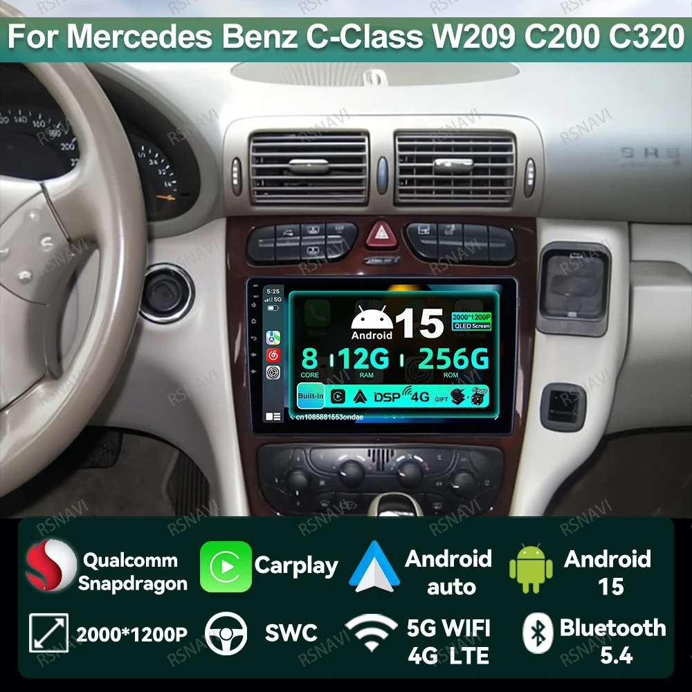 Android 15 Car Radio For Mercedes Benz C-Class W209 C200 C320 C350 CLK W203 2002 - 2005 Carplay QLED IPS Head Unit DVD AI Voice
Android 15 Car Radio For Mercedes Benz C-Class W209 C200 C320 C350 CLK W203 2002 - 2005 Carplay QLED IPS Head Unit DVD AI Voice