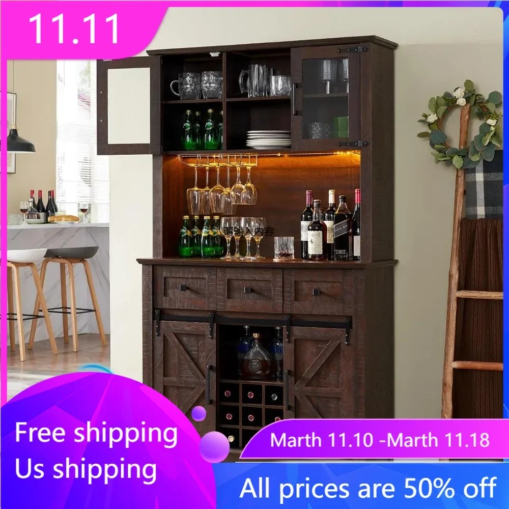 72 inch farmhouse kitchen side panel, buffet storage shelf, wine glass rack, 3 drawers, LED lights, brown dining room
72 inch farmhouse kitchen side panel, buffet storage shelf, wine glass rack, 3 drawers, LED lights, brown dining room