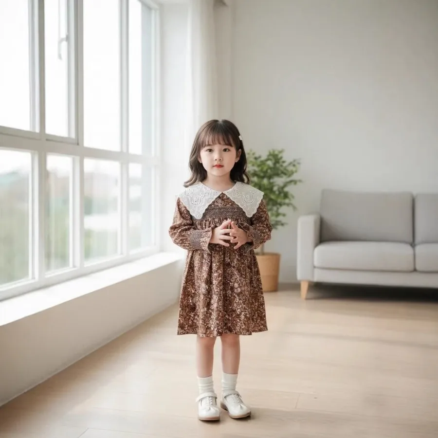 【New Arrival】Girls' Brown Floral Velvet Dress, Lace Peter Pan Collar Long Sleeve
【New Arrival】Girls' Brown Floral Velvet Dress, Lace Peter Pan Collar Long Sleeve