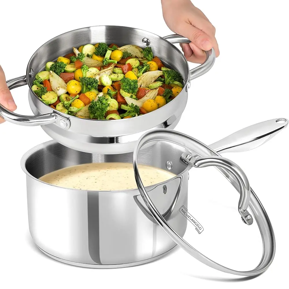 MICHELANGELO 3QT Stainless Steel Steaming and Cooking Dualpurpose Soup Pot Set Suitable for All Stoves Such As Induction Cookers
MICHELANGELO 3QT Stainless Steel Steaming and Cooking Dualpurpose Soup Pot Set Suitable for All Stoves Such As Induction Cookers