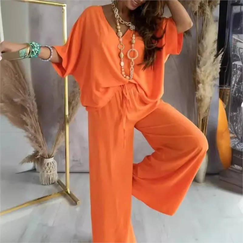Women's Summer Casual Set Five-Quarter Sleeve Simple Top Straight Leg Pants Comfortable Skin Friendly Solid Color Pajamas Set
Women's Summer Casual Set Five-Quarter Sleeve Simple Top Straight Leg Pants Comfortable Skin Friendly Solid Color Pajamas Set
