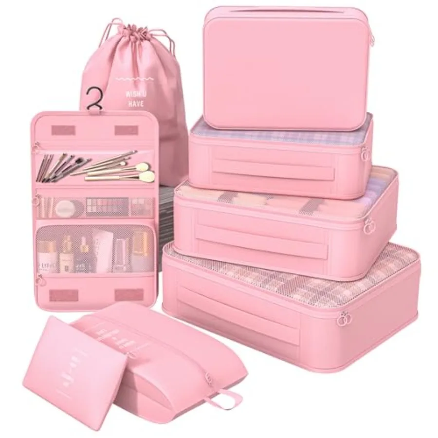 8 Set Packing Cubes for Travel Suitcase Organizer Bags with Shoe Hanging Toiletry Bag Pink Luggage Organizer for Vacation Essen
8 Set Packing Cubes for Travel Suitcase Organizer Bags with Shoe Hanging Toiletry Bag Pink Luggage Organizer for Vacation Essen