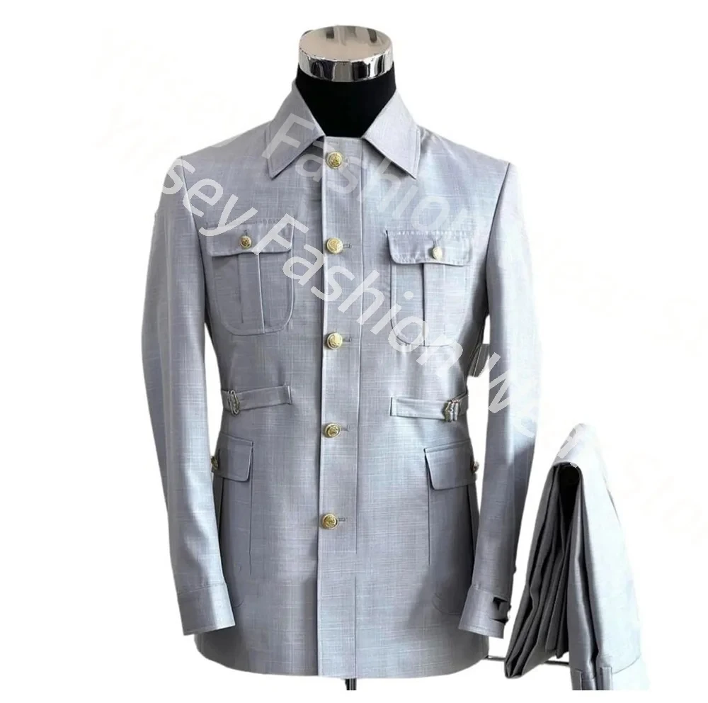 Navy Blue Men's Luxury Suit Blazer Trousers Coat Wearing Big Pocket Wear Tailored Safari Jacket 2pcs Adjustable Buckle Coat Pant
Navy Blue Men's Luxury Suit Blazer Trousers Coat Wearing Big Pocket Wear Tailored Safari Jacket 2pcs Adjustable Buckle Coat Pant