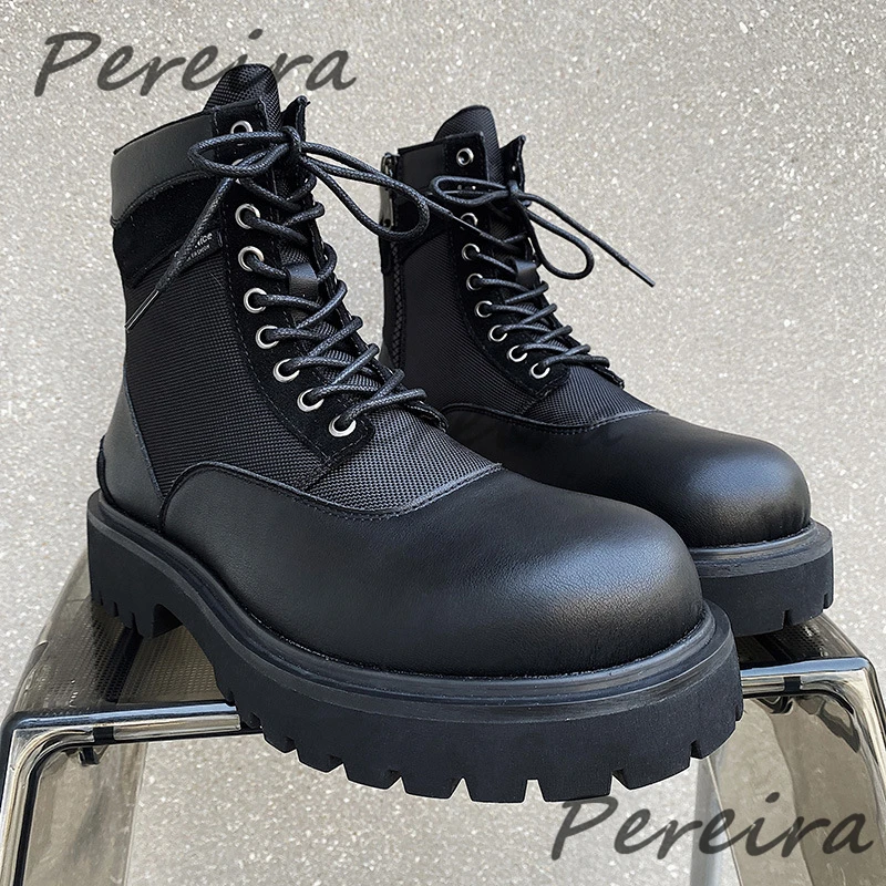 Men's Thick Soled Round Toe Ankle Boots Black Leather Cross Strap Side Zipper Short Booties Autumn Winter Outdoor Male Shoes
Men's Thick Soled Round Toe Ankle Boots Black Leather Cross Strap Side Zipper Short Booties Autumn Winter Outdoor Male Shoes