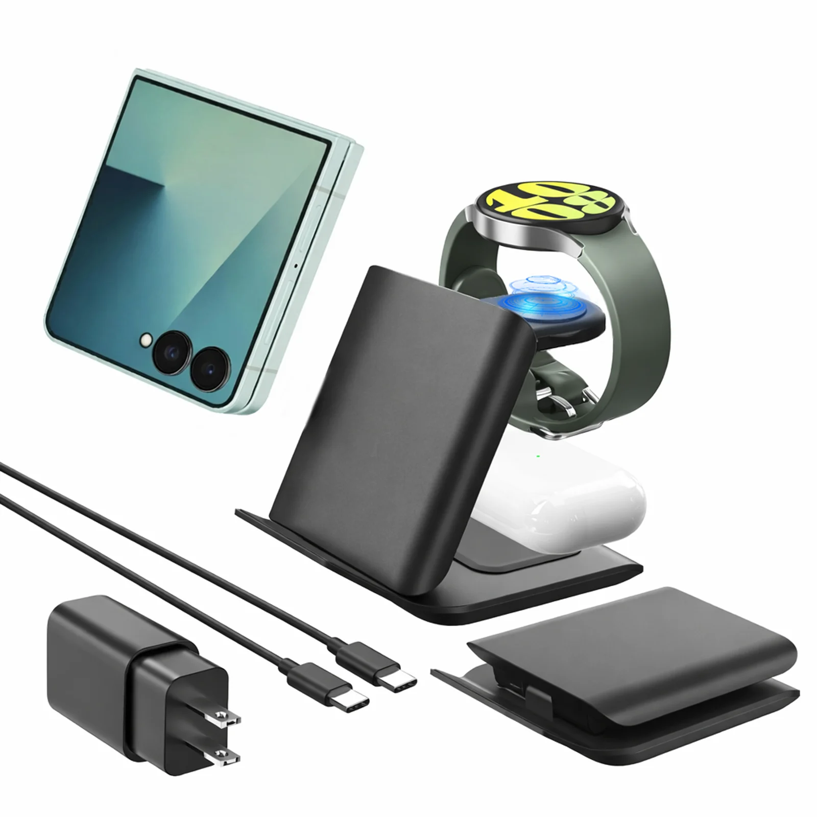 Wireless Charger for Samsung Galaxy Z Flip 7/6/5/4/3, 3 in 1 Foldable Charging Station for Motorola Razr, Portable Travel Charger for Phone, Galaxy Watch & Buds
Wireless Charger for Samsung Galaxy Z Flip 7/6/5/4/3, 3 in 1 Foldable Charging Station for Motorola Razr, Portable Travel Charger for Phone, Galaxy Watch & Buds