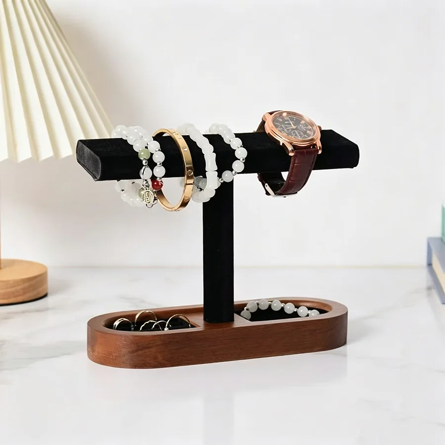 Wooden Jewelry Stand Velvet T-bar Watch & Bracelet Holder Display Rack for Rings Earrings Desktop Organizer
Wooden Jewelry Stand Velvet T-bar Watch & Bracelet Holder Display Rack for Rings Earrings Desktop Organizer