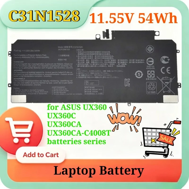 C31N1528 11.55V 54Wh Laptop Battery for ASUS UX360 UX360C UX360CA UX360CA-C4008T batteries series
C31N1528 11.55V 54Wh Laptop Battery for ASUS UX360 UX360C UX360CA UX360CA-C4008T batteries series