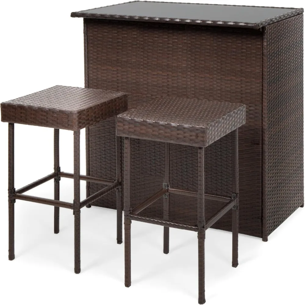 3-Piece All-Weather Wicker Bar Table Set for Indoor Outdoor, Kitchen, Patio, Backyard w/ 2 Stools, Glass Tabletop, Storage Shel
3-Piece All-Weather Wicker Bar Table Set for Indoor Outdoor, Kitchen, Patio, Backyard w/ 2 Stools, Glass Tabletop, Storage Shel