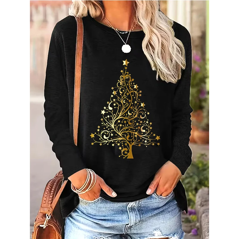 Women's Elegant Golden Christmas Tree Print Long Sleeve T Shirt 90s Casual Tees Tops Graphic Vintage Tees Topd Tshirt Clothes
Women's Elegant Golden Christmas Tree Print Long Sleeve T Shirt 90s Casual Tees Tops Graphic Vintage Tees Topd Tshirt Clothes