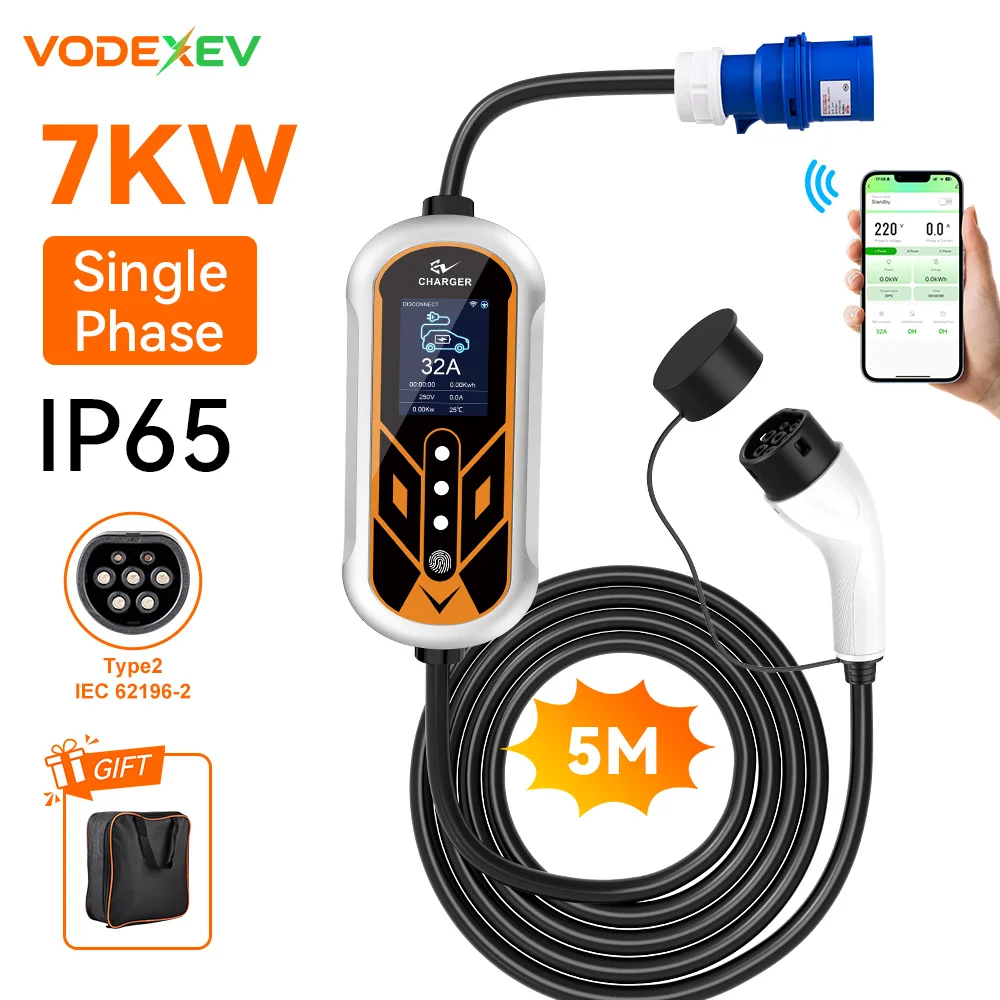 VODEXEV 7KW 32A 1Phase Portable EV Charger Type2 IEC62196 EVSE 2.8" LCD Display Adjustable Current Schedule Charging Home Travel
VODEXEV 7KW 32A 1Phase Portable EV Charger Type2 IEC62196 EVSE 2.8" LCD Display Adjustable Current Schedule Charging Home Travel