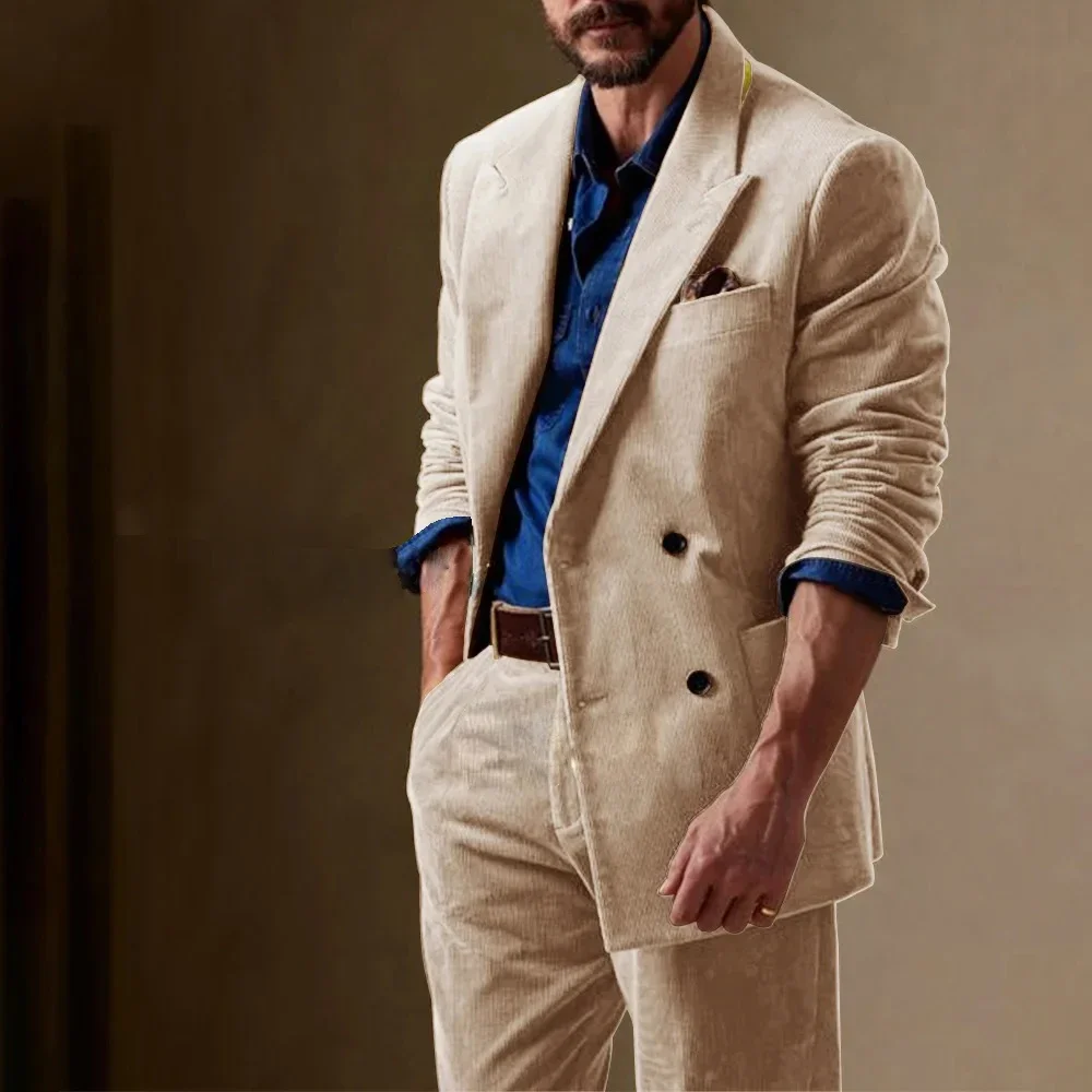 Formal Men's Suits High Quality Corduroy 2 Piece Jacket Pants Outfits Double Breasted Peak Lapel Slim Fit Male Clothing Costume
Formal Men's Suits High Quality Corduroy 2 Piece Jacket Pants Outfits Double Breasted Peak Lapel Slim Fit Male Clothing Costume