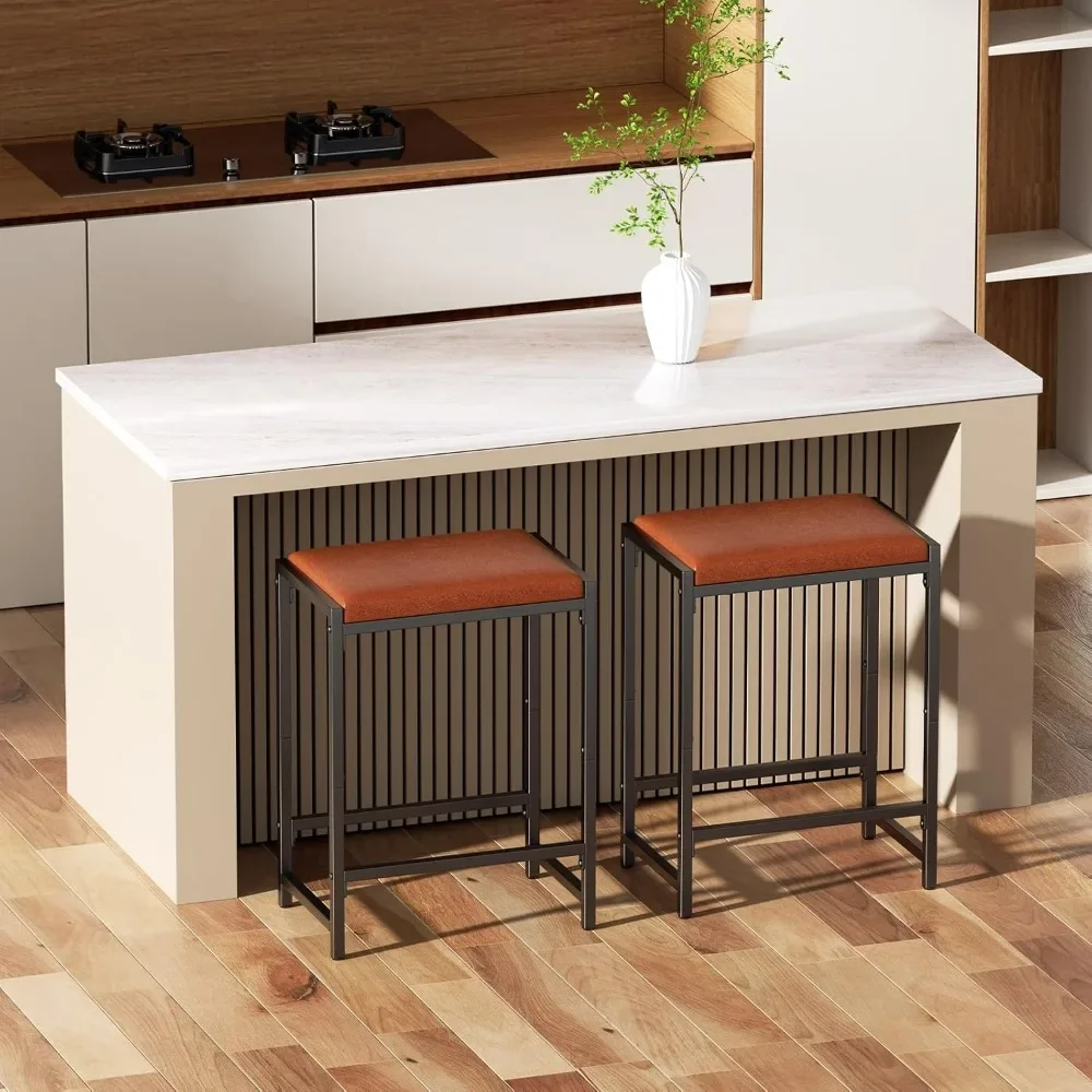 Bar Stools, Counter Height Kitchen Counter Stools with Footrests, Synthetic Leather Mid-Century, 25-In Tall Set of 2 Bar Chairs
Bar Stools, Counter Height Kitchen Counter Stools with Footrests, Synthetic Leather Mid-Century, 25-In Tall Set of 2 Bar Chairs