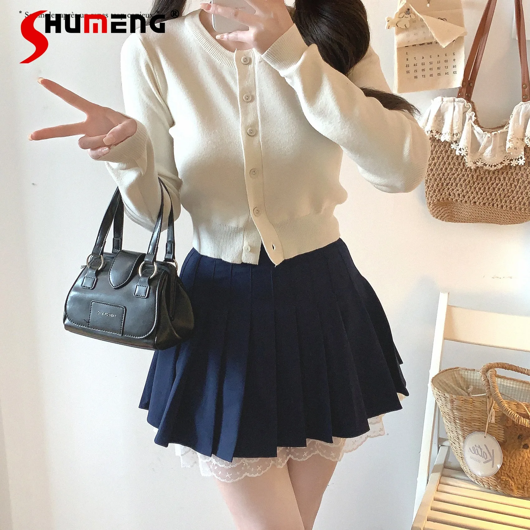 Japanese Simple Elegant Sweet Round Neck Long Sleeve Single-breasted Versatile Casual Knitted Cardigan Short Jacket Women Spring
Japanese Simple Elegant Sweet Round Neck Long Sleeve Single-breasted Versatile Casual Knitted Cardigan Short Jacket Women Spring