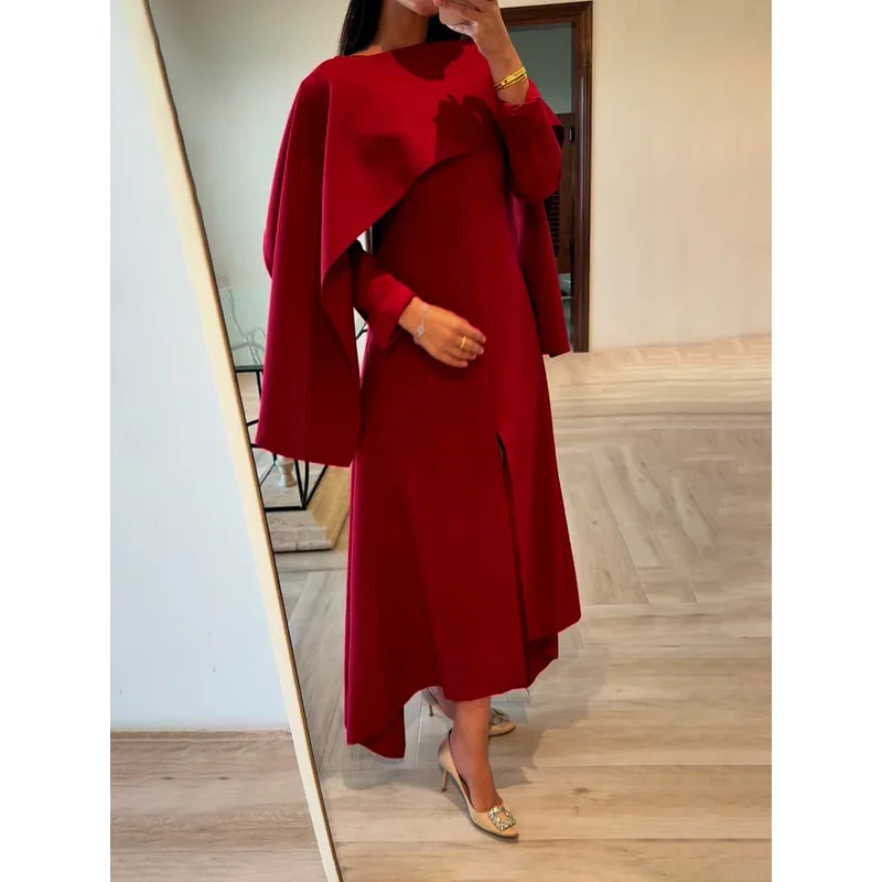 Vietnamese Style Elegant Shawl Dress 2025 Summer New Arrival Hem Slit Design Asymmetrical Long Dress Red For Women 
Vietnamese Style Elegant Shawl Dress 2025 Summer New Arrival Hem Slit Design Asymmetrical Long Dress Red For Women