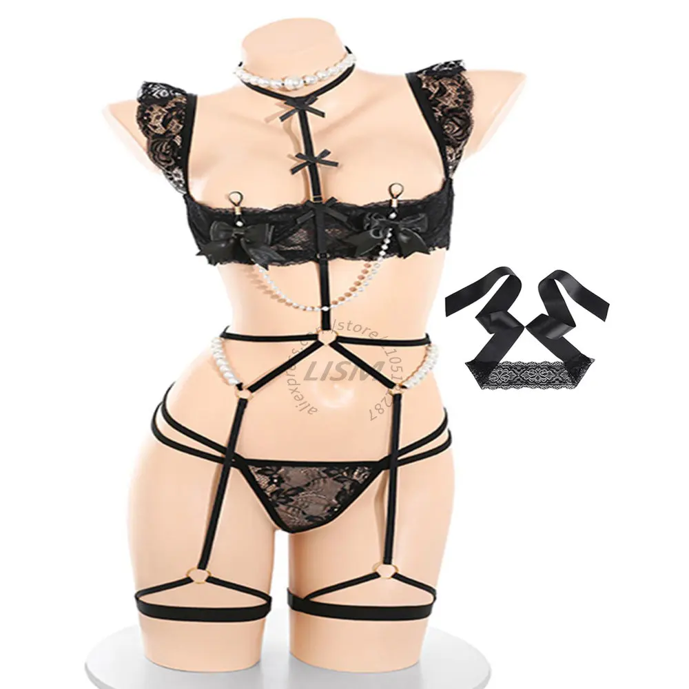 LISM Women Sexy Lingerie Set Pearl Chain Decor Lace Bralette Garter Thong Leg Garters Exotic Role Play Wear
LISM Women Sexy Lingerie Set Pearl Chain Decor Lace Bralette Garter Thong Leg Garters Exotic Role Play Wear