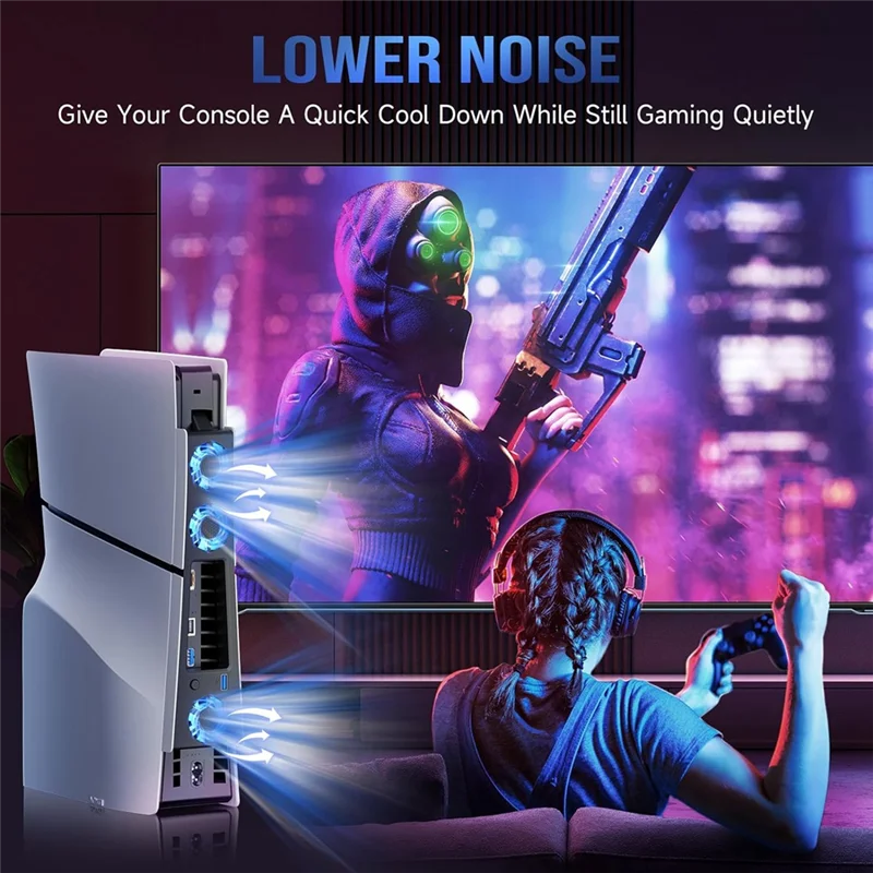 Well Made-RGB Light Cooling Fan For PS5 Slim Console With 3 Fans USB 3.0 Port Quiet Cooling System For Sony PS5 Slim Spare Parts 
Well Made-RGB Light Cooling Fan For PS5 Slim Console With 3 Fans USB 3.0 Port Quiet Cooling System For Sony PS5 Slim Spare Parts