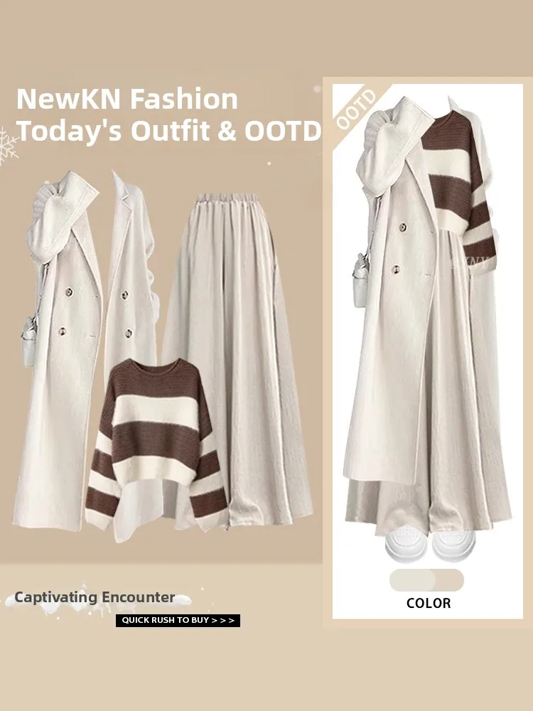Korean Style Winter Outfit High Waist Wide Leg Pants Striped Sweater Set Elegant Three Piece Women's Fashion Ensemble
Korean Style Winter Outfit High Waist Wide Leg Pants Striped Sweater Set Elegant Three Piece Women's Fashion Ensemble
