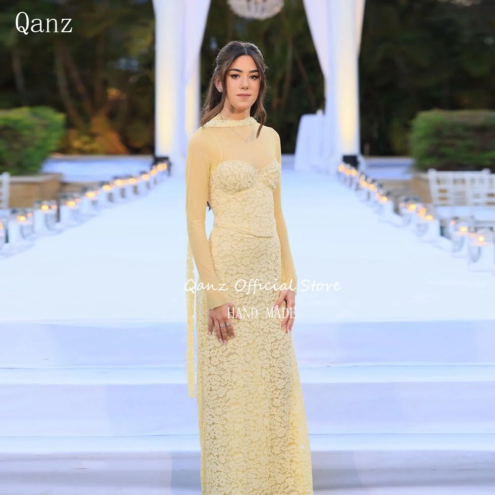 Qanz Yellow Lace Formal Occasion Gown Mermaid Sweetheart Sheer Sleeve Women's Wedding Party Attire Vestido De Festa Customized
Qanz Yellow Lace Formal Occasion Gown Mermaid Sweetheart Sheer Sleeve Women's Wedding Party Attire Vestido De Festa Customized
