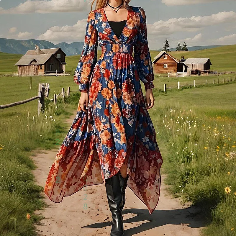 Retro Printed High Waist Long Dress Dresses Spring Summer Casual Floral Maxi Dress Women
Retro Printed High Waist Long Dress Dresses Spring Summer Casual Floral Maxi Dress Women