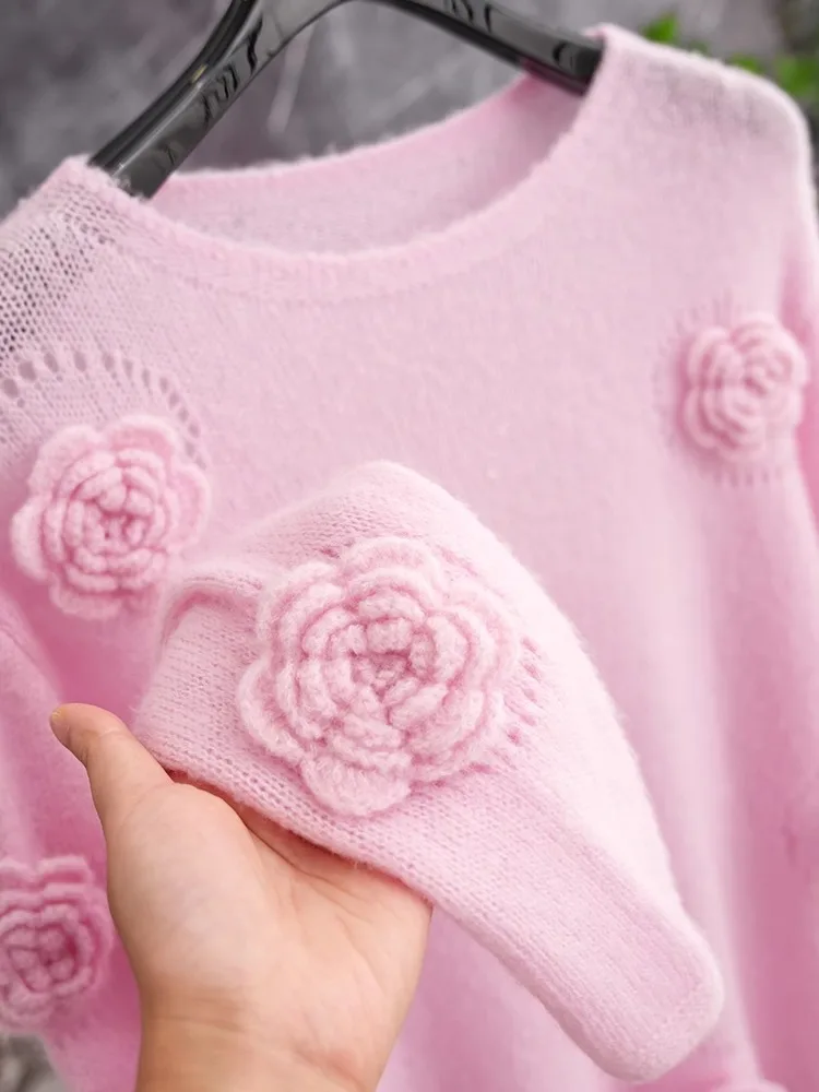 Hand Knitted Camere Wool Sweater Women's Hollow out Knitwear Rose Flower Decorated Straight Cut Long Sve round Ne Top
Hand Knitted Camere Wool Sweater Women's Hollow out Knitwear Rose Flower Decorated Straight Cut Long Sve round Ne Top