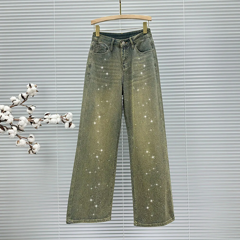 Rhinestone Design Women's Denim Pants Trendy Wide Leg Jeans Retro Straight Leg Denim Trousers Bling Diamond Jean Straight Pants
Rhinestone Design Women's Denim Pants Trendy Wide Leg Jeans Retro Straight Leg Denim Trousers Bling Diamond Jean Straight Pants