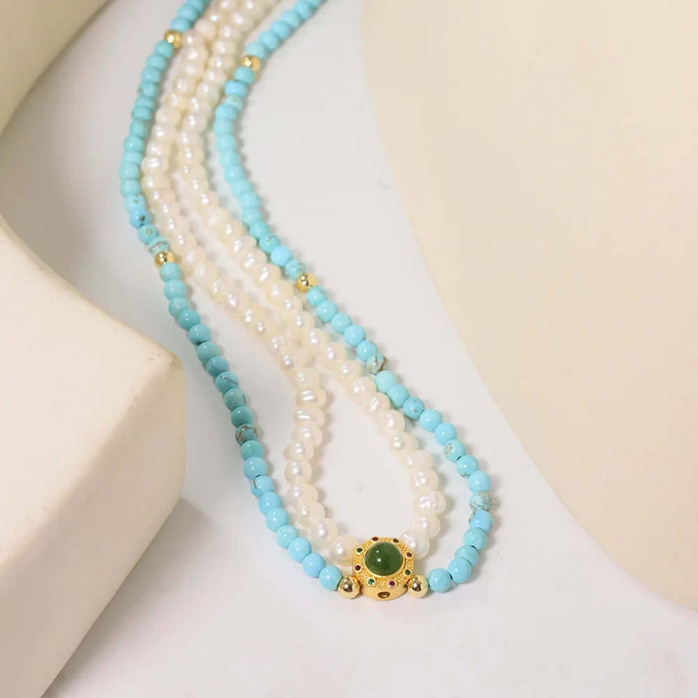 Natural Freshwater Pearl Turquoise Beaded Necklace Women Two Layer Necklaces Fashion Collar Choker Jewelry Gifts Accessories
Natural Freshwater Pearl Turquoise Beaded Necklace Women Two Layer Necklaces Fashion Collar Choker Jewelry Gifts Accessories