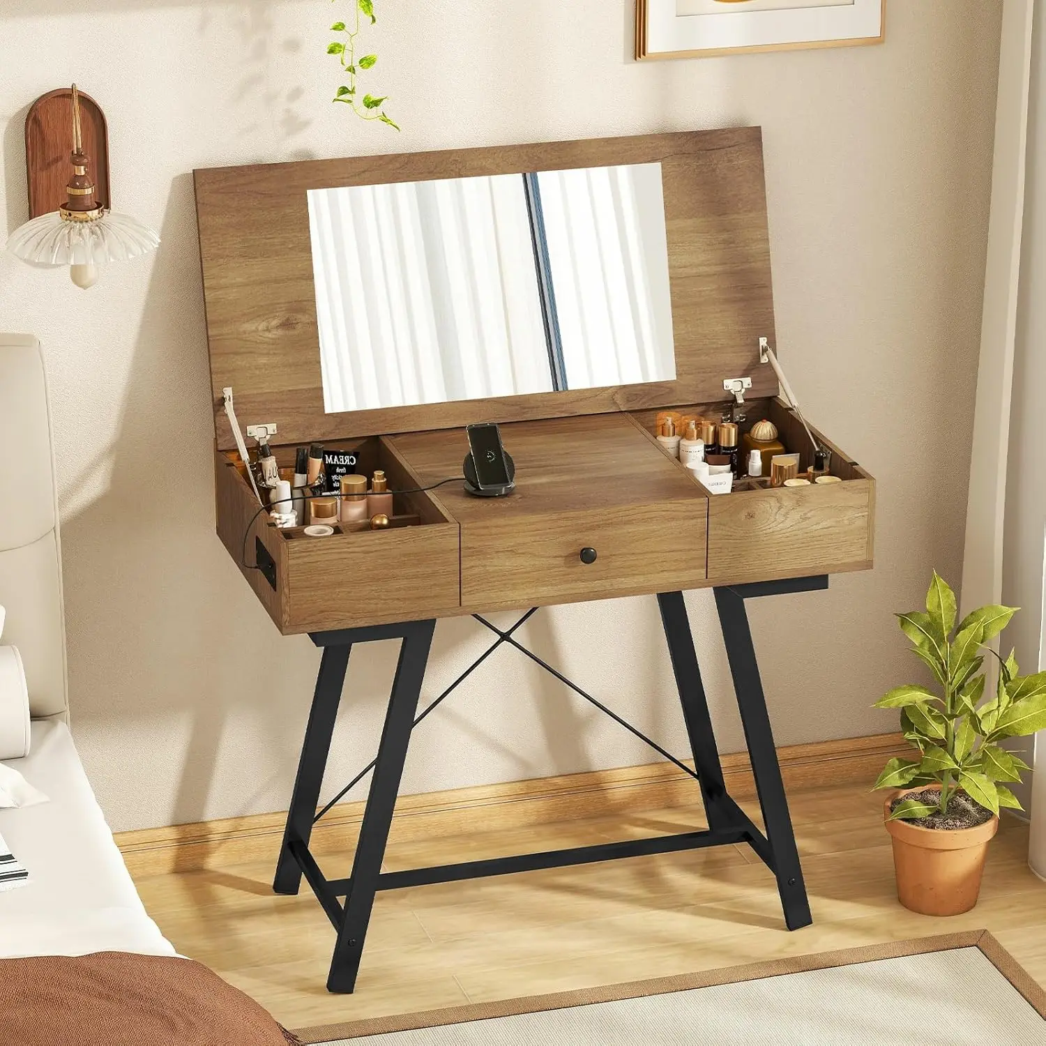 Flip Top Mirror Vanity Desk with Charging Station Drawer Hidden Storage Modern Makeup Table Home Office Bedroom Customized
Flip Top Mirror Vanity Desk with Charging Station Drawer Hidden Storage Modern Makeup Table Home Office Bedroom Customized