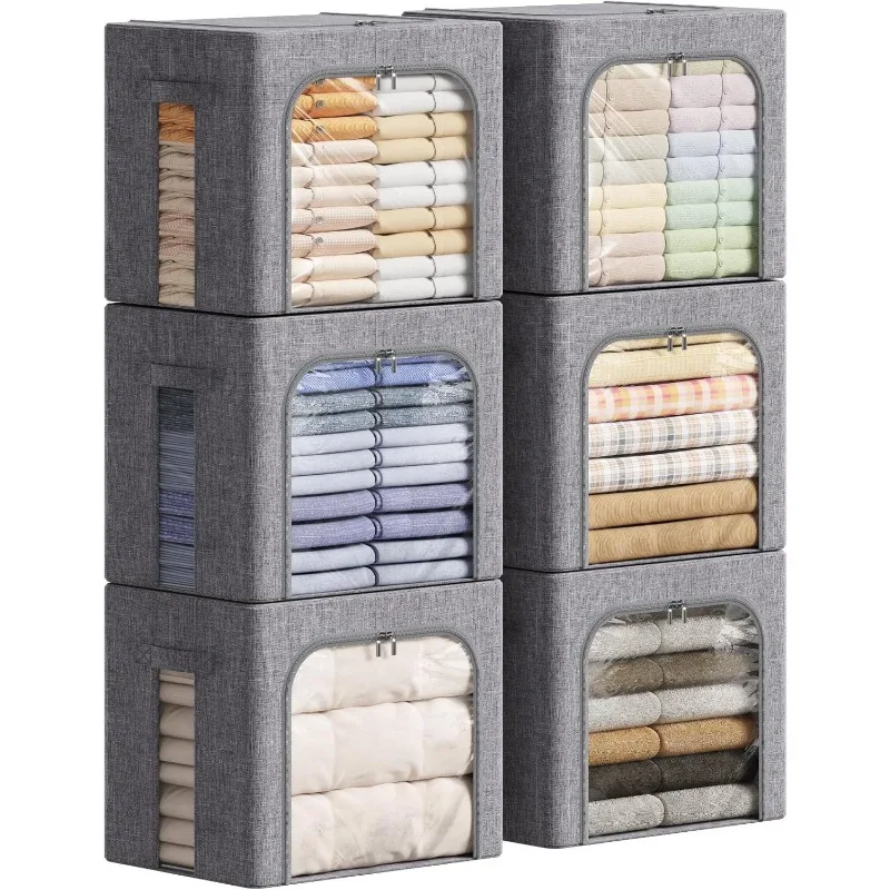 Clothes Bins with Metal Frame, Stackable Box, Foldable Clothing Bins with Lids, 40L Storage Bags
Clothes Bins with Metal Frame, Stackable Box, Foldable Clothing Bins with Lids, 40L Storage Bags