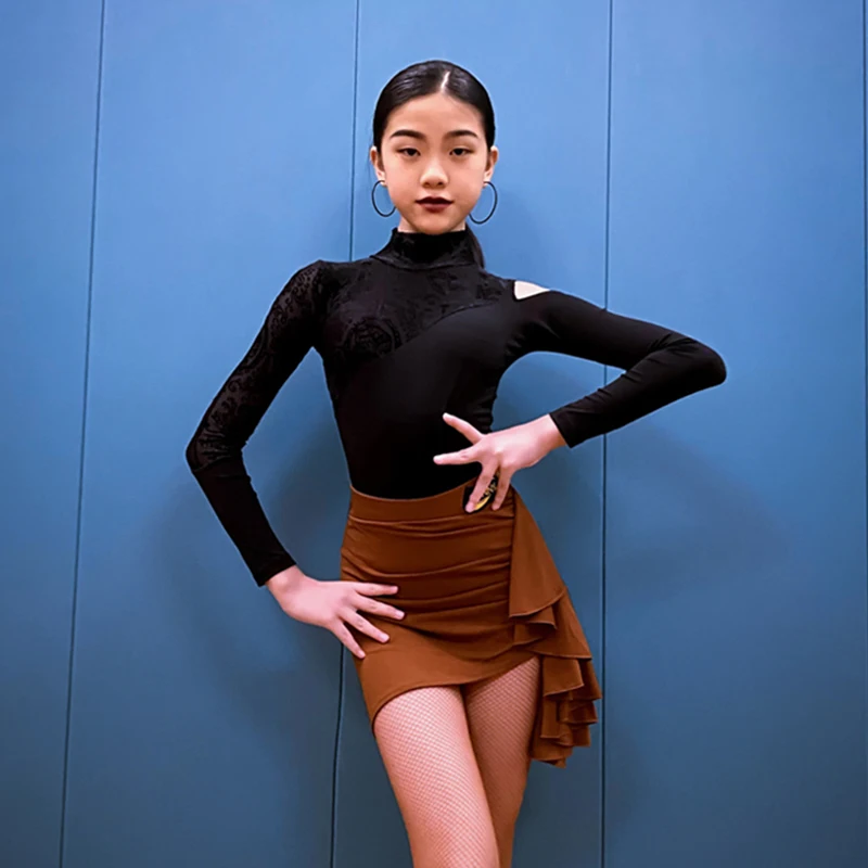 Girls Latin Dance Costume Off-Shoulder Tops Brown Skirt ChaCha Rumba Dancing Performance Dresses Samba Dancewear Suit YS3056
Girls Latin Dance Costume Off-Shoulder Tops Brown Skirt ChaCha Rumba Dancing Performance Dresses Samba Dancewear Suit YS3056