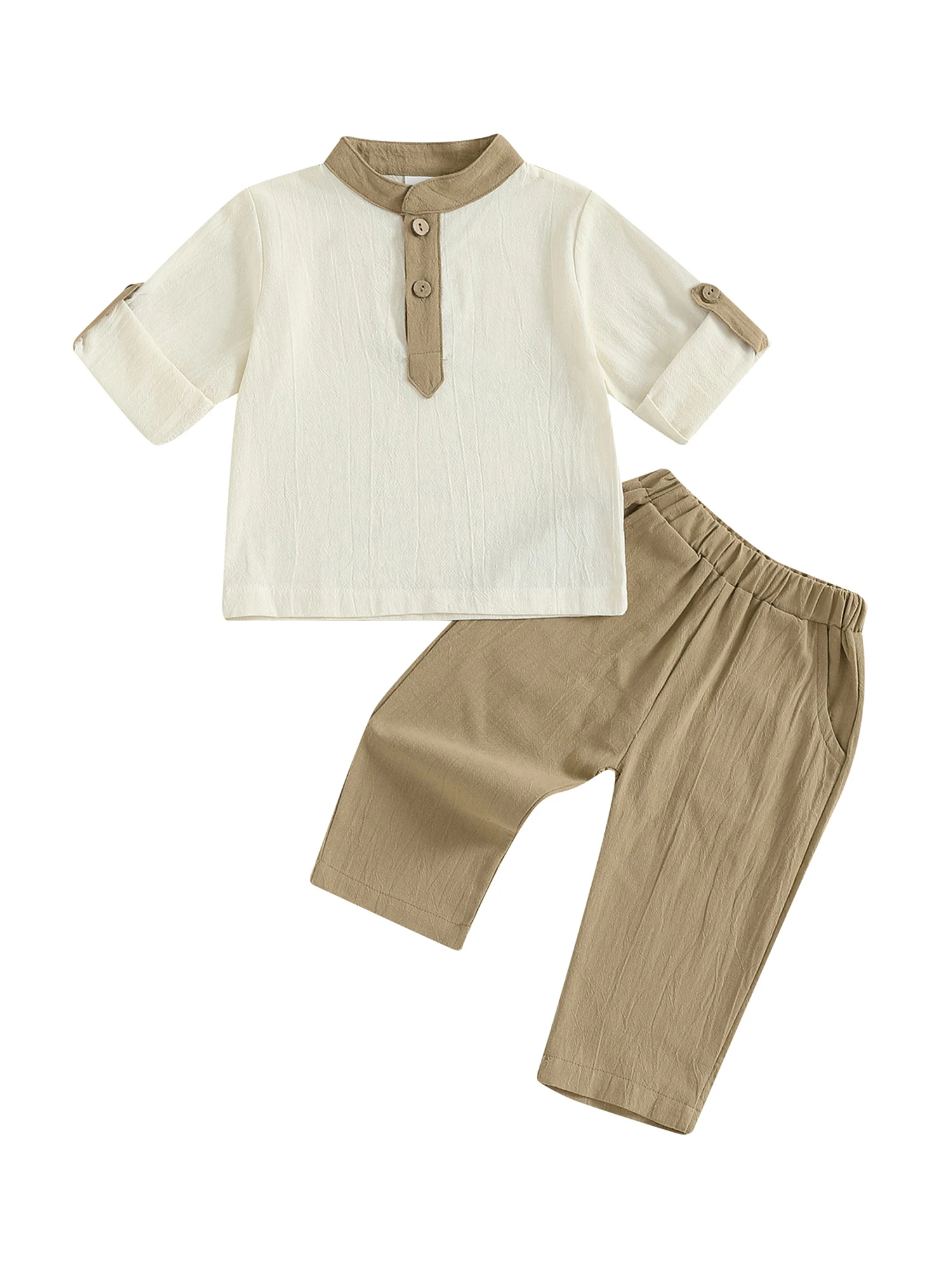 Infant Boy Autumn Ensemble Stylish Stand Collar Shirt with Contrast Buttons and Matching Pants 2 Piece Set
Infant Boy Autumn Ensemble Stylish Stand Collar Shirt with Contrast Buttons and Matching Pants 2 Piece Set