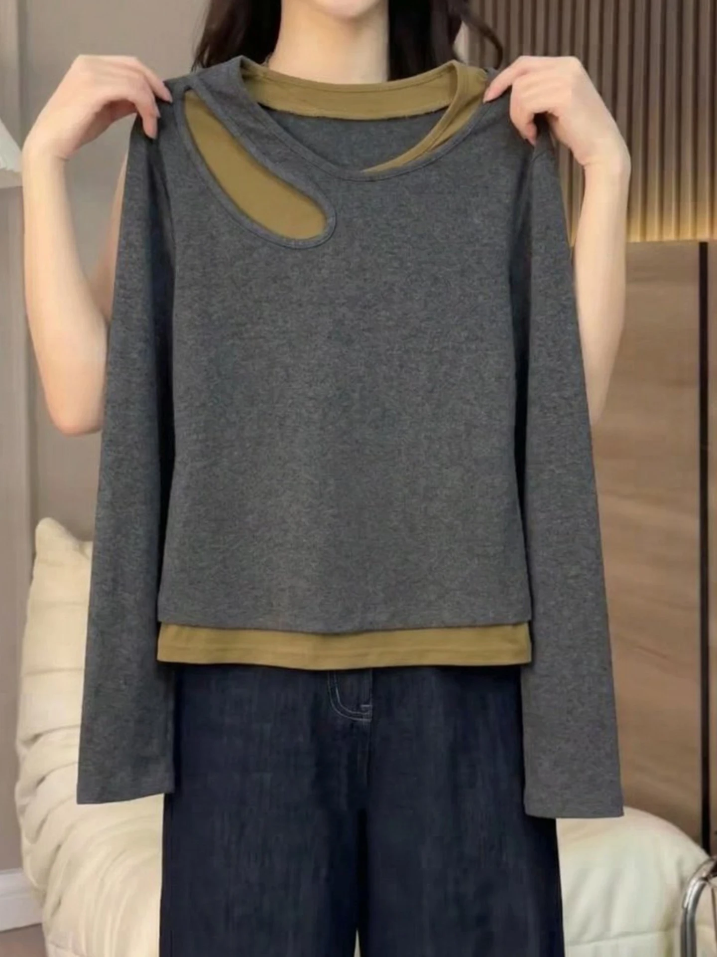 Slim Fit Long Sleeve Base Shirt Top Casual Style Versatile plus Size Women's T-shirt Spring Fashion Design Two-Piece Look
Slim Fit Long Sleeve Base Shirt Top Casual Style Versatile plus Size Women's T-shirt Spring Fashion Design Two-Piece Look