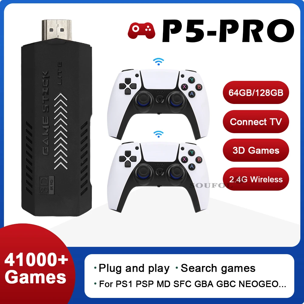 P5PRO 128G 40000 Games Retro Game Console 4K HD Video Game Console 2.4G Double Wireless Controller Game Stick For N64 PSP PS1
P5PRO 128G 40000 Games Retro Game Console 4K HD Video Game Console 2.4G Double Wireless Controller Game Stick For N64 PSP PS1
