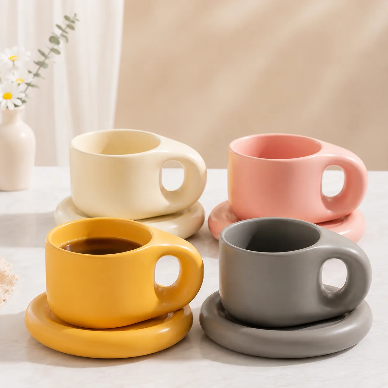 400ml Nordic Chubby Ceramic Mug with Saucer, Handmade Style Large Coffee Cup for Latte Tea Cocoa Cake Home Cafe Drinkware
400ml Nordic Chubby Ceramic Mug with Saucer, Handmade Style Large Coffee Cup for Latte Tea Cocoa Cake Home Cafe Drinkware