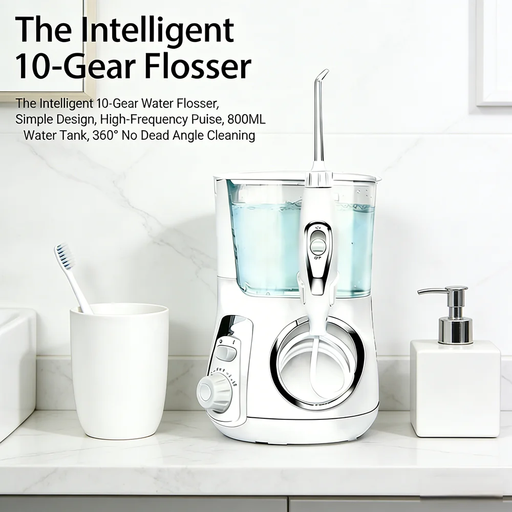 10 Modes Electric Teeth Flosser 800ML Tank 5 Nozzles Desktop Oral Irrigator Dental Care Tool
10 Modes Electric Teeth Flosser 800ML Tank 5 Nozzles Desktop Oral Irrigator Dental Care Tool