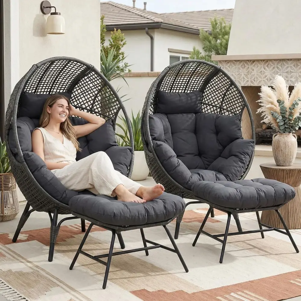 Large XL Double Cushioned Egg Chair with Ottoman, 440lbs Capacity, Grey Outdoor Lounge Set for 2
Large XL Double Cushioned Egg Chair with Ottoman, 440lbs Capacity, Grey Outdoor Lounge Set for 2