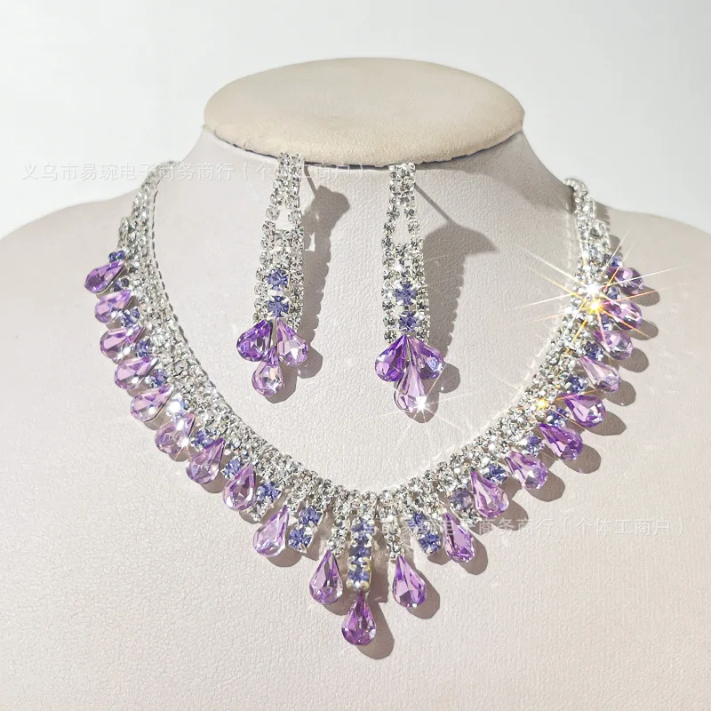 Purple drop necklace stud set bride dress light luxury high-grade earrings pendant collarbone chain accessories
Purple drop necklace stud set bride dress light luxury high-grade earrings pendant collarbone chain accessories