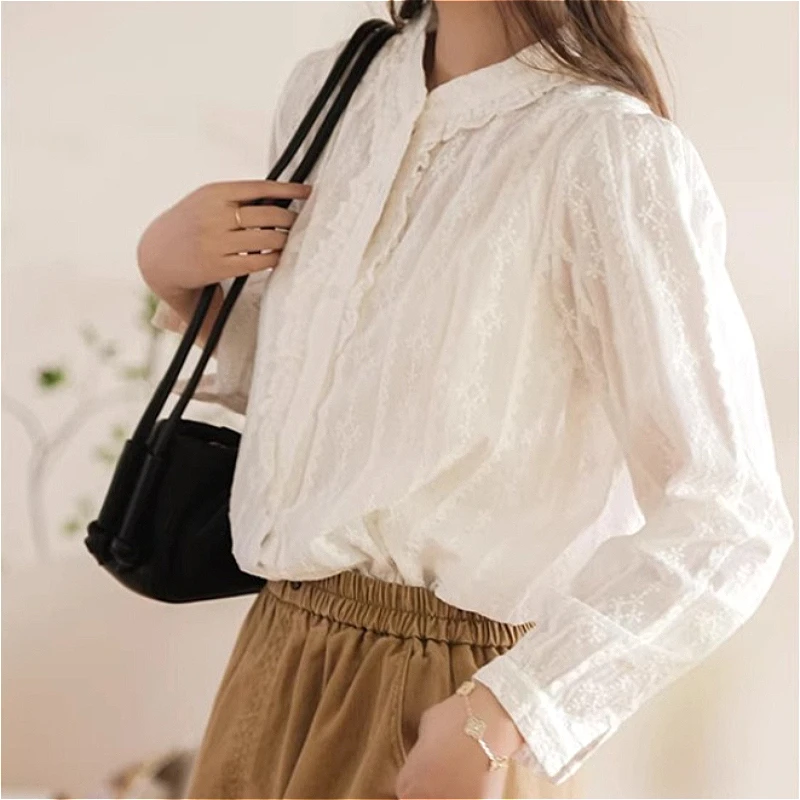 Women Shirt Embroidered Blouses Long Sleeves Round Neck Single Breasted Slight Strech Loose Fit Streetwear Casual 2026 Spring
Women Shirt Embroidered Blouses Long Sleeves Round Neck Single Breasted Slight Strech Loose Fit Streetwear Casual 2026 Spring