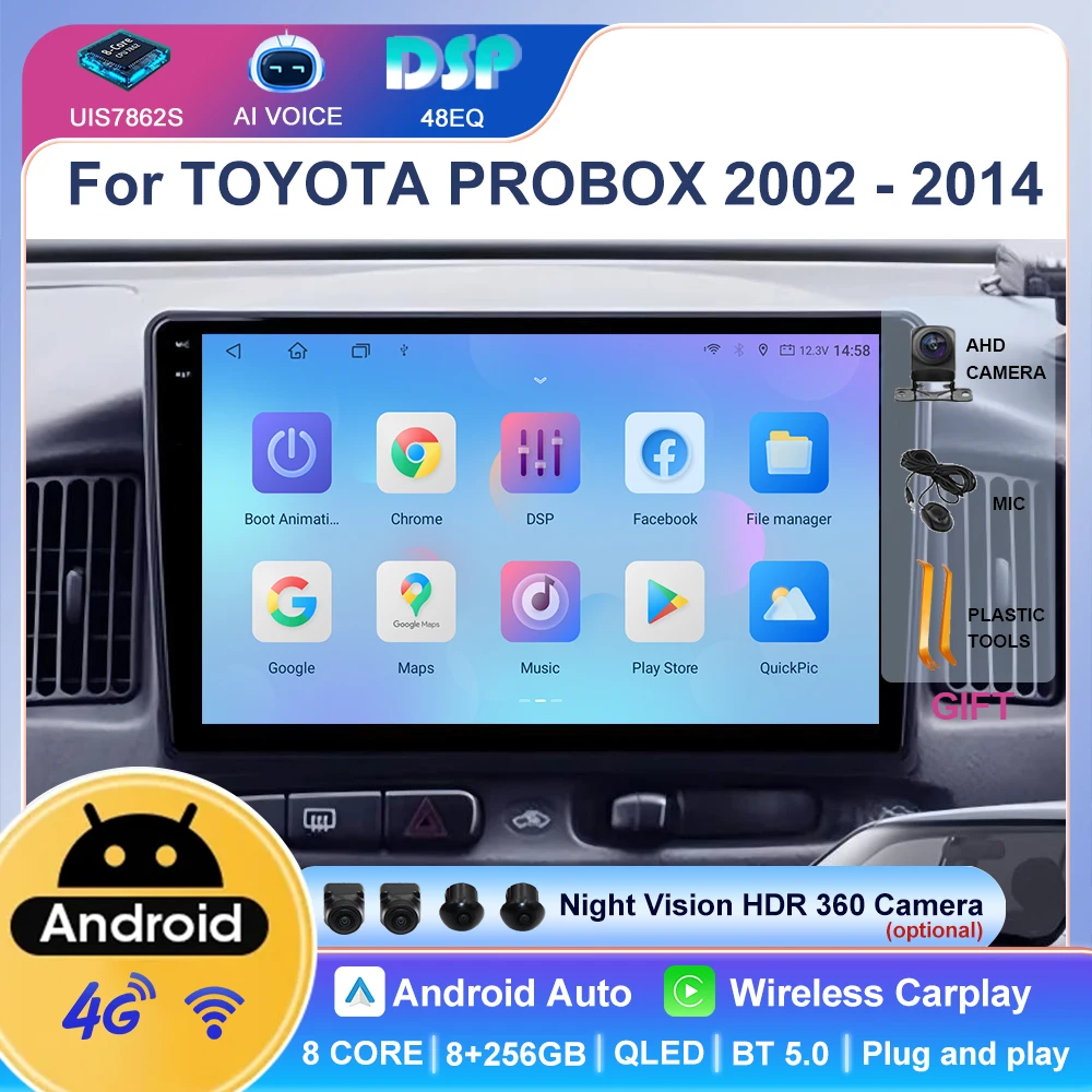 Touch Screen 9 Inch 2 Din Carplay Android Auto Stereo Player GPS Navigation 4G DSP FM RDS Radio for Toyota Probox 2004~2012
Touch Screen 9 Inch 2 Din Carplay Android Auto Stereo Player GPS Navigation 4G DSP FM RDS Radio for Toyota Probox 2004~2012