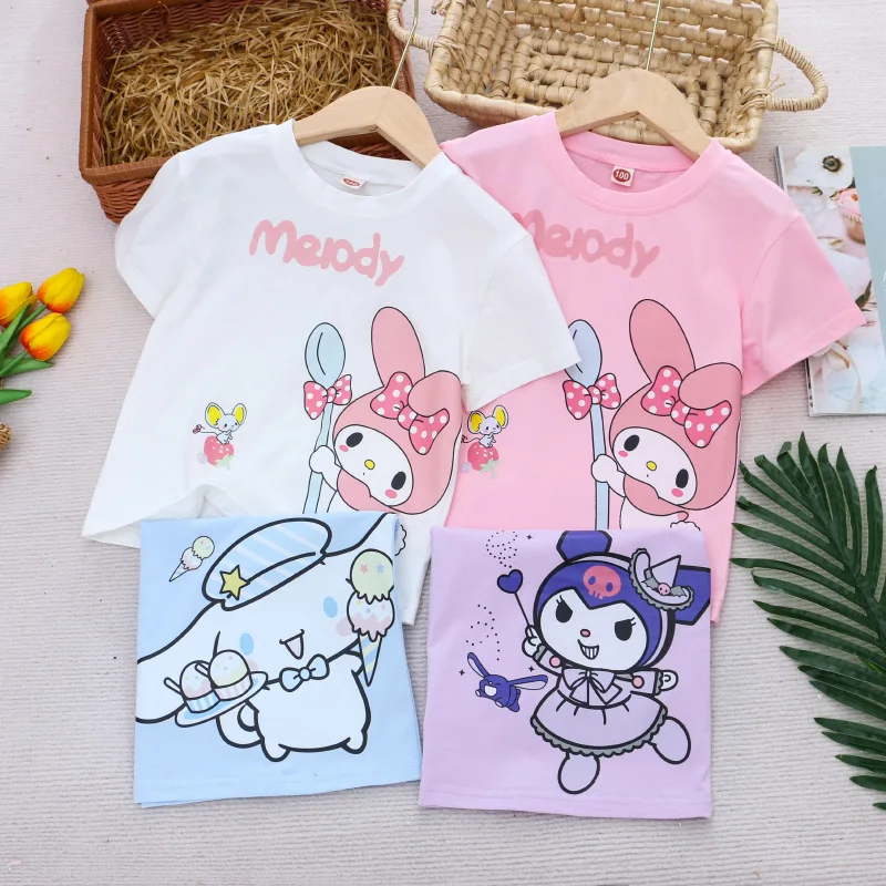 2024 Cute Cinnamoroll My Melody Short-Sleeved T-Shirt Sanrio Kawaii Anime Kuromi Base Shirt Summer Print Clothing Kids Gifts
2024 Cute Cinnamoroll My Melody Short-Sleeved T-Shirt Sanrio Kawaii Anime Kuromi Base Shirt Summer Print Clothing Kids Gifts