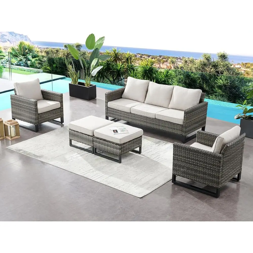 5 Piece Patio urniture Set All Weather Wicker Outdoor Sectional Soa,High Back Patio Chairs and Ottomans or Porch,Garden,Backyard
5 Piece Patio urniture Set All Weather Wicker Outdoor Sectional Soa,High Back Patio Chairs and Ottomans or Porch,Garden,Backyard