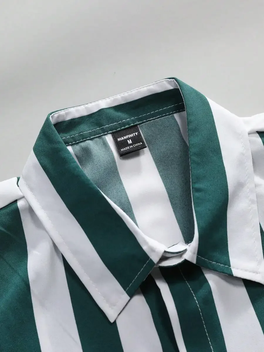 Mens Summer Short Sleeve Striped Shirt With Lapel Collar And Button Front
Mens Summer Short Sleeve Striped Shirt With Lapel Collar And Button Front