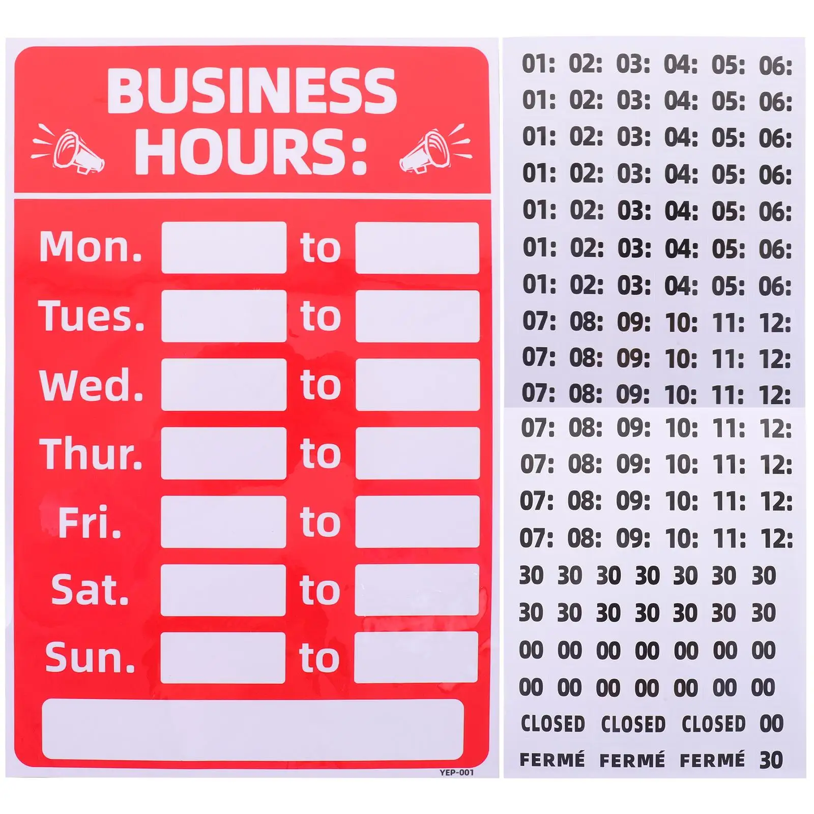 2Pcs Business Hours Signage Sticker PVC Waterproof Adhesive Changeable Signs Shop Opening Labels Store Hours Decal Bank
2Pcs Business Hours Signage Sticker PVC Waterproof Adhesive Changeable Signs Shop Opening Labels Store Hours Decal Bank
