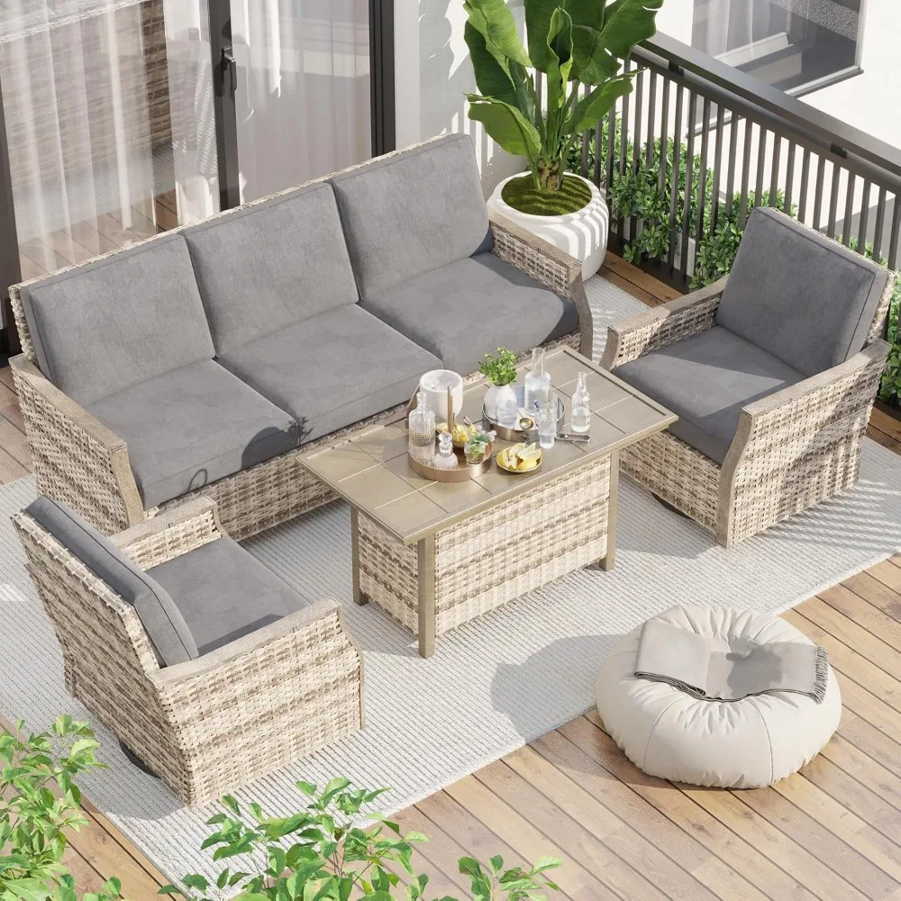 4 Pieces Outdoor Patio Furniture Set With Swivel Chairs, All Weather Rattan Wicker Patio Conversation Set With, Customized
4 Pieces Outdoor Patio Furniture Set With Swivel Chairs, All Weather Rattan Wicker Patio Conversation Set With, Customized