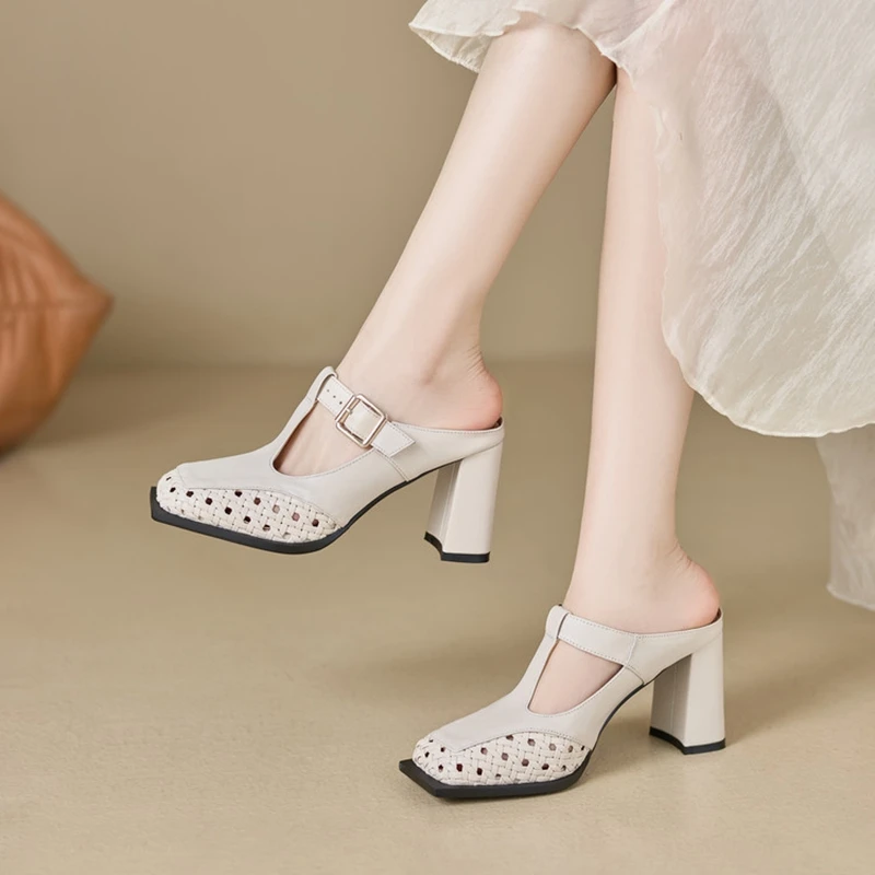 NEW Summer Women Mules Genuine Leather Shoes for Women Square Toe Chunky Heel Shoes Cover Toe Slingback Sandals Weave Slippers
NEW Summer Women Mules Genuine Leather Shoes for Women Square Toe Chunky Heel Shoes Cover Toe Slingback Sandals Weave Slippers