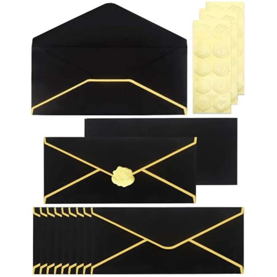 Business Envelopes with V-Flap, Gold Border 30 Pack #10 Envelopes Made of 150gsm Paper, Standard Envelopes with Gold Stickers f
Business Envelopes with V-Flap, Gold Border 30 Pack #10 Envelopes Made of 150gsm Paper, Standard Envelopes with Gold Stickers f