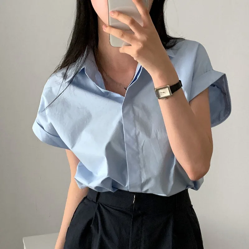 Elegant Short Sleeve Women's Shirt Hong Kong Style Retro Top High Quality Design Sensation Pure Color Commute Collar But...
Elegant Short Sleeve Women's Shirt Hong Kong Style Retro Top High Quality Design Sensation Pure Color Commute Collar But...